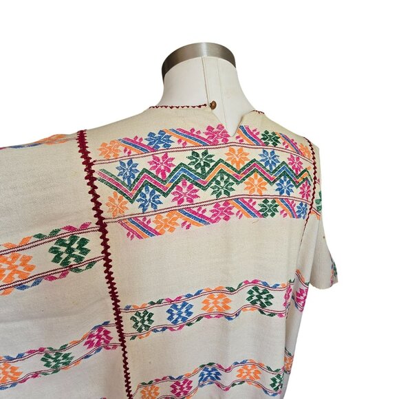 Handmade Guatemalan Huipil Multi-Color Embroidered Cotton Poncho Dress CM2052 - Picture 11 of 15